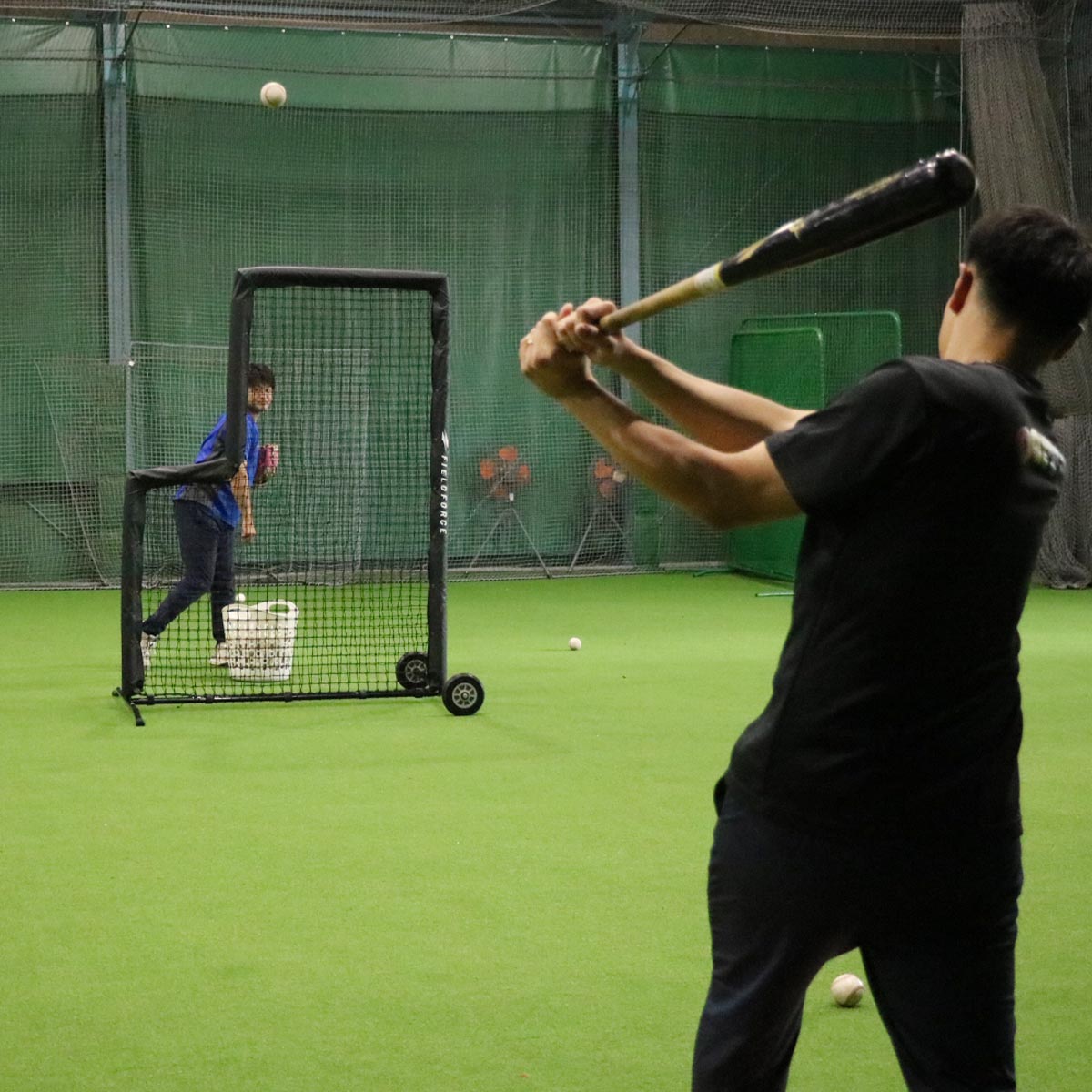 L字投手用ダブルネット-タイヤ付き|FBNP-2024WT