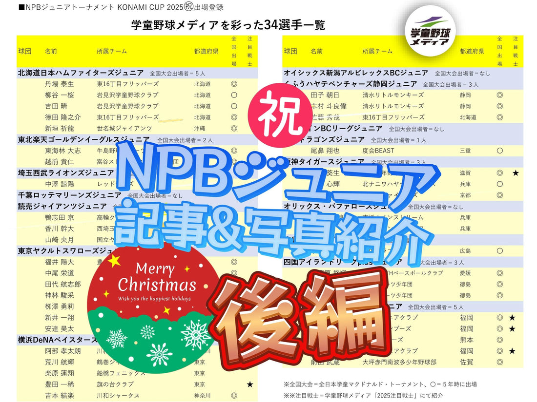複数輩出10チーム!!『学童野球メディア』を彩った34戦士★後編 - フィールドフォース